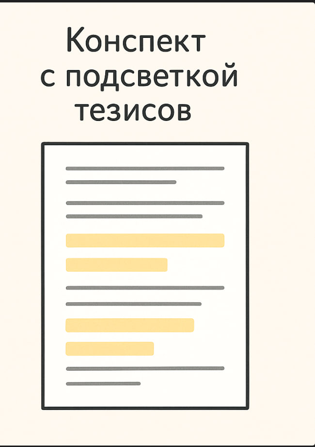 После: конспект с подсветкой тезисов